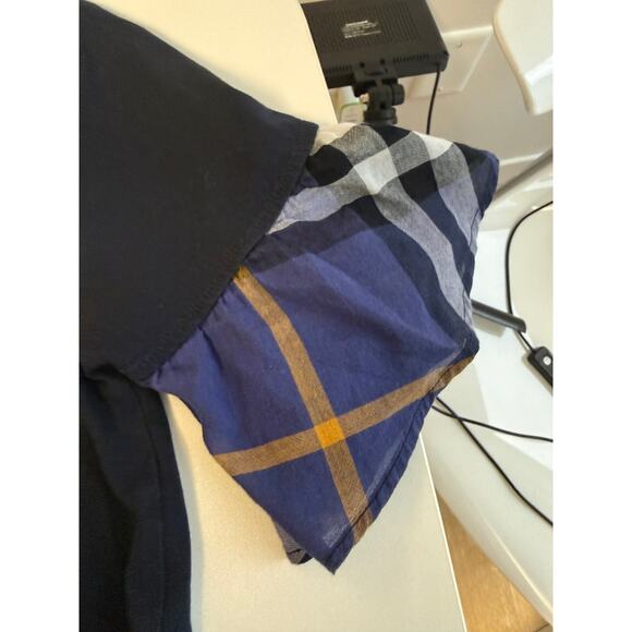 Burberry Brit Navy Cotton T-Shirt House Check Ruffle Sleeves Women's Size Small - Picture 2 of 4